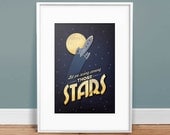Among the Stars - 13" x 19" - Vintage Poster - Art Print - Kids Decor - Rocket