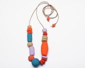 Handmade & Textured Bead Necklace - Adjustable Length - Fruit Salad Fancy Mix Four