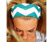 Teal // Cream Chevron - Fabric Headband