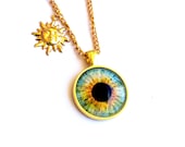 Hazel Eye Necklace with Gold Sun Charm / Eye Jewelry / Eye Pendant