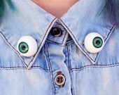 Green Eyeball Collar Pins / Collar Clips / Eyeball Pins / Eye Brooch / Third Eye