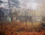 Fine art photography print, digital photo, old cottage house 10X12 inch limited edition shabby home decor, farm retro vintage fall, fog mist