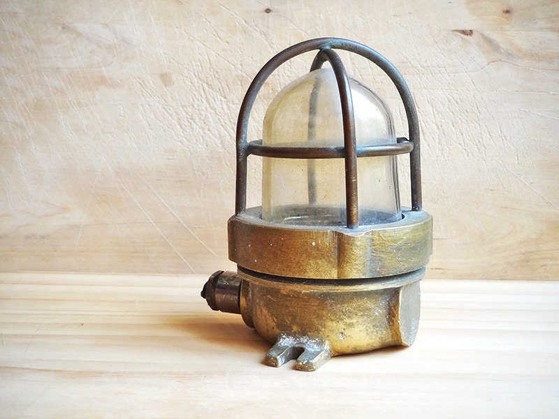 Vintage Nautical Lamp, Small Brass Ship's Lantern, Industrial Rustic Home Decor
