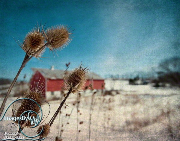 Red barn photo winter snow dreamy whimsical 11x14" print
