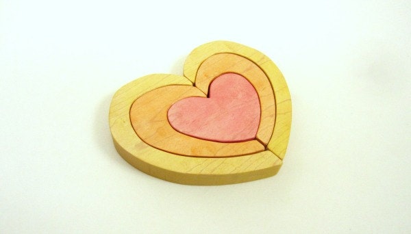 Wooden Heart Stacker Puzzle Toy - Waldorf Valentine Toy