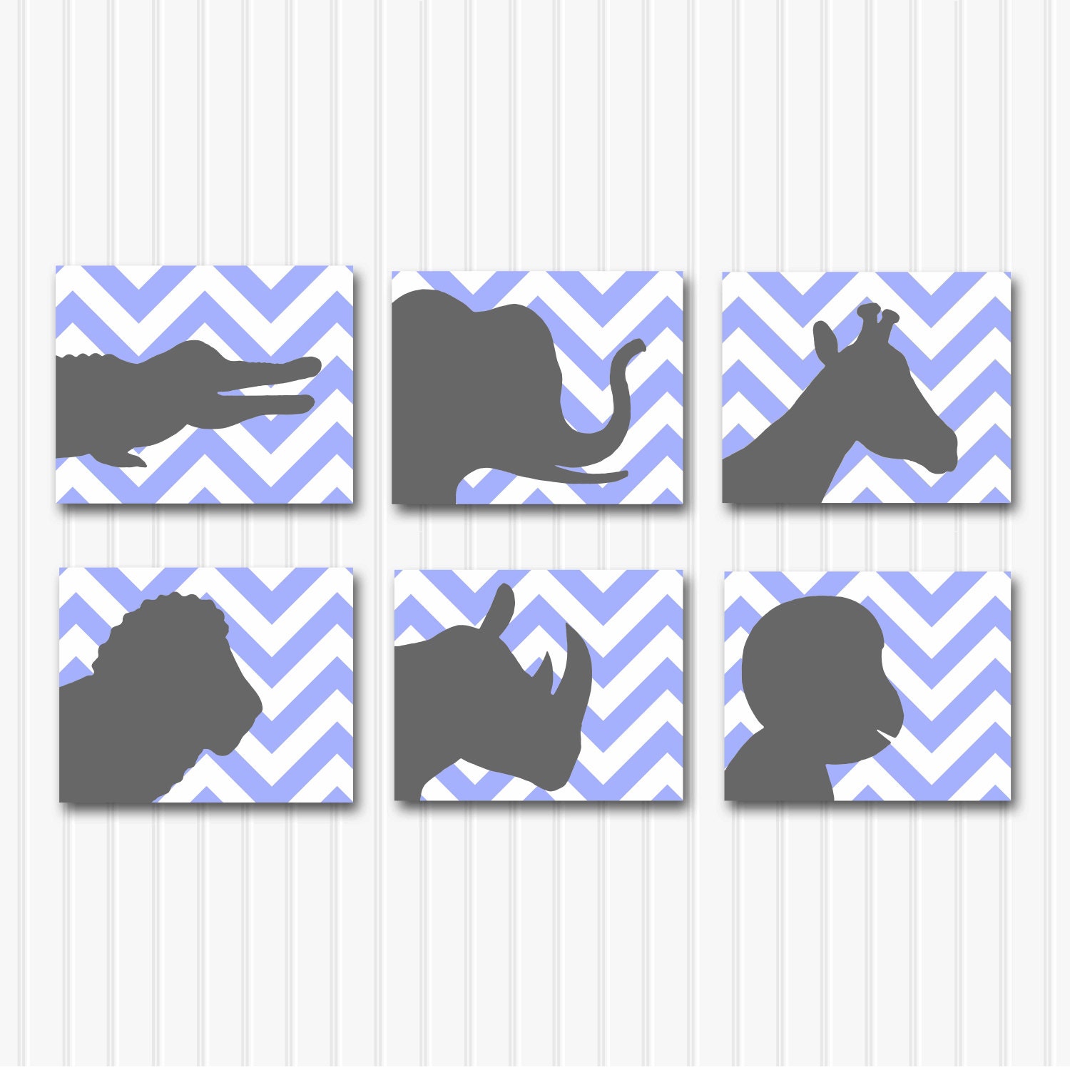 Jungel Animals Nursery Art Prints,  Modern Baby Boy Jungle Nursery Decor, Children's Art, Jungle Animal Wall Decor, Chevron, Yellow and Grey
