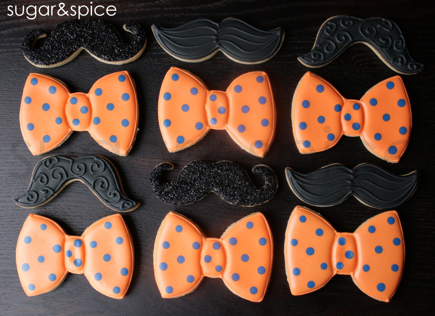 Mustache, Bow tie favors - one dozen rolled sugar cookies