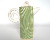 Spiral Teapot, stoneware ceramic pottery sculptural art tea pot weddings table settings present gift in chartreuse green