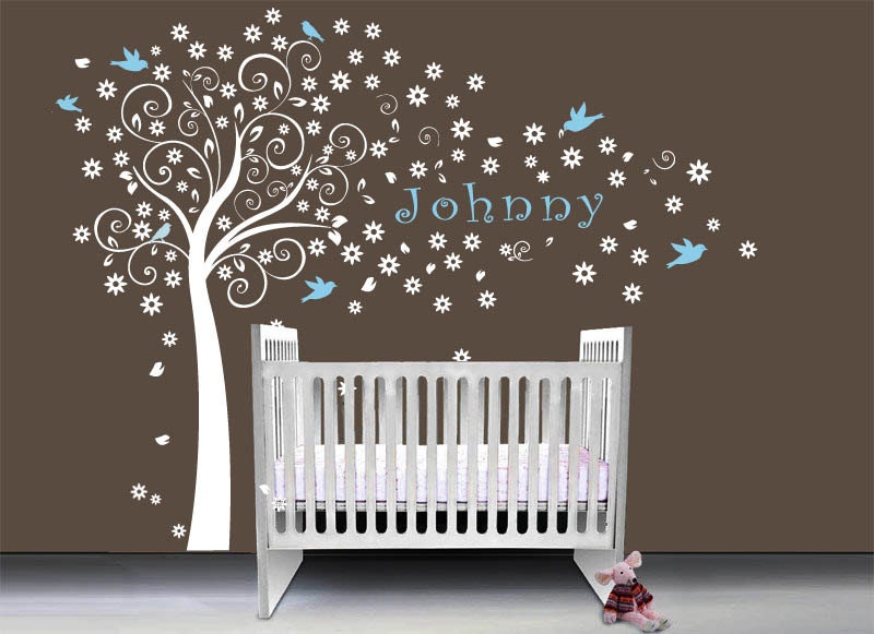 Nursery Wall Decal Wall Sticker, blossom tree decal, custom name decal - T151