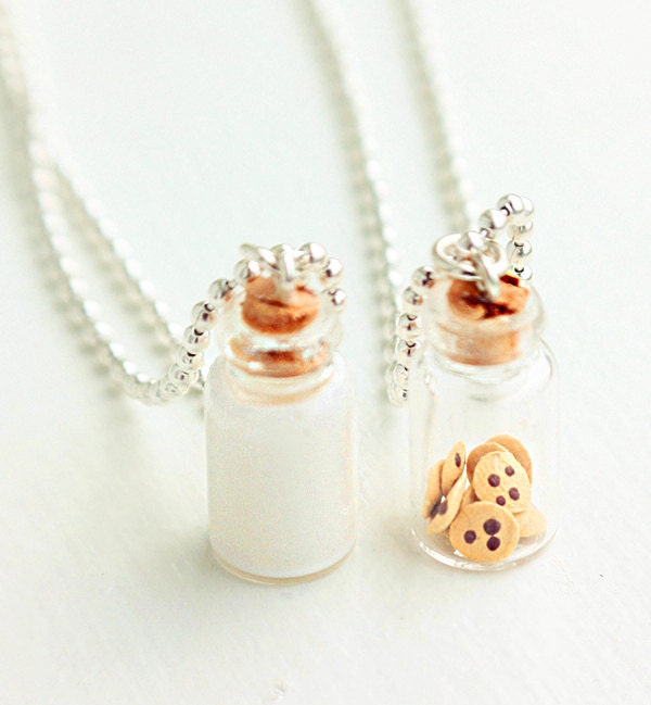 Milk and Cookies Best Friends Necklace, Best Friends Jewelry, Miniature Food Necklace, Food Jewelry