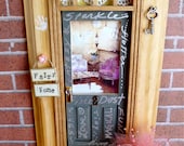 Fairy Door - Gray Graffiti Door w/Wood Stained Trim - Cozy Sitting Room View