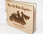 Motorcycle Love Wood Wedding Guest Book
