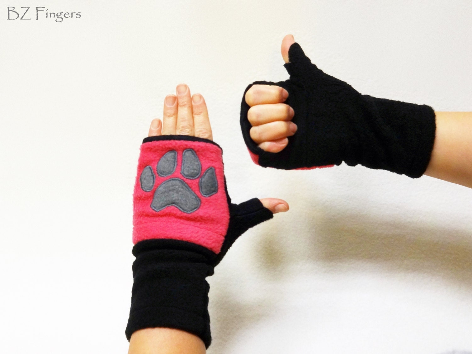 Paw Print Fingerless Gloves with Pockets