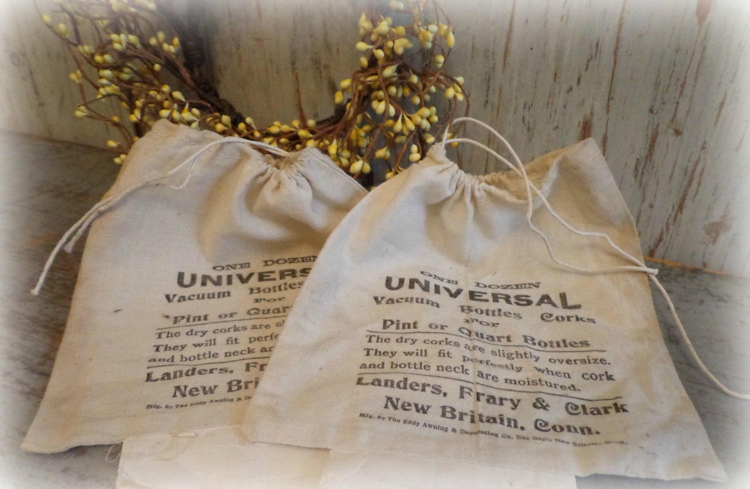 vintage landers, frary & clark vacuum bottle cork  bags / set of 2 / mid century advertising collectible / EPSTeam