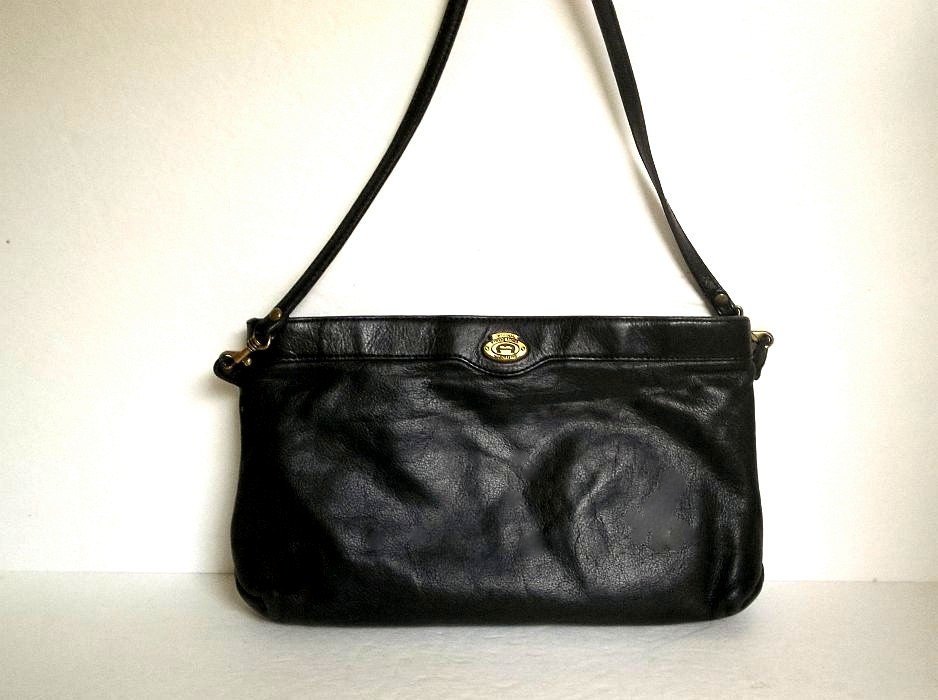 Vintage AIGNER extra soft black leather shoulder or cross body or clutch bag, removeable strap, purse pocketbook handbag soft leather