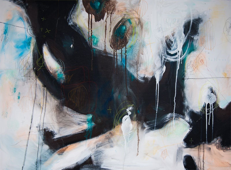 Contemporary Modern Abstract Mixed Media Painting Art Large by JUURI 30 x 40 x .75"