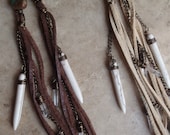 indian summer .... deerskin lace, quartz crystal and white turquoise talisman tassel earrings // free shipping in the US