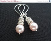 Pink Pearl and Rhinestone Bridal Earrings - Bridesmaid Gifts, Flower Girl Gifts, Maid of Honor Gifts, Birthday Gifts