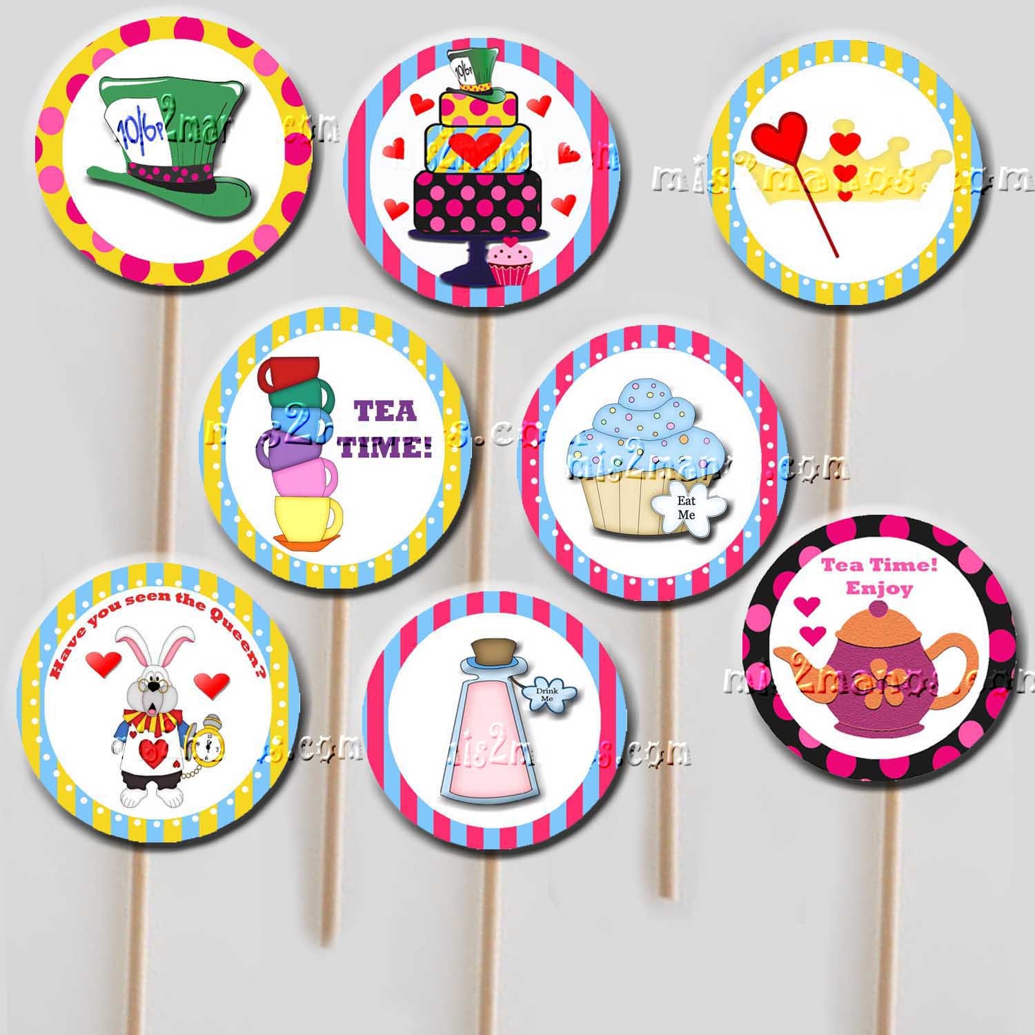 Cupcake Toppers Alice in Wonderland Cupcake Wraps Printable DIY Personalized Set of 16 Tea Party Instant Download