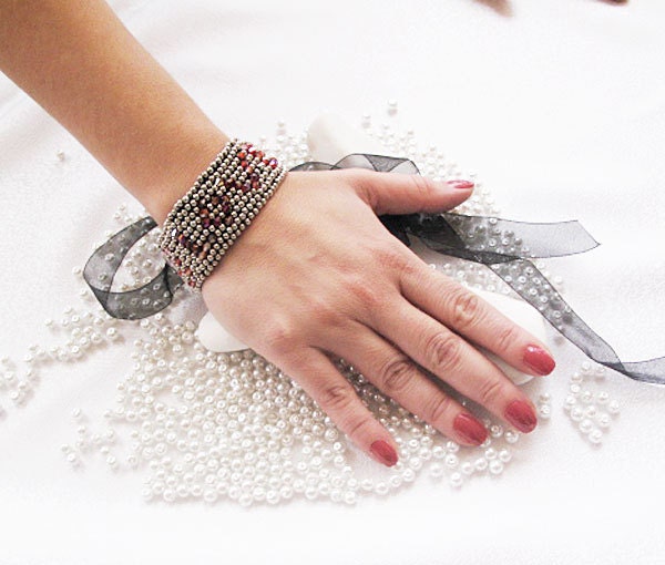 Love Bracelet, Valentineysday, Sparkly Rhinestone Embroidered Bracelet, Ribboned