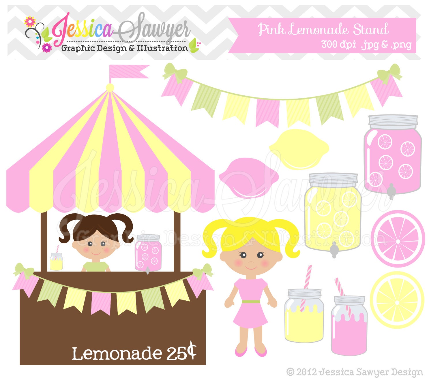 INSTANT DOWNLOAD mason jar lemonade stand clip art, lemon clipart, commercial use, invitation, graphic, summer design Il_170x135