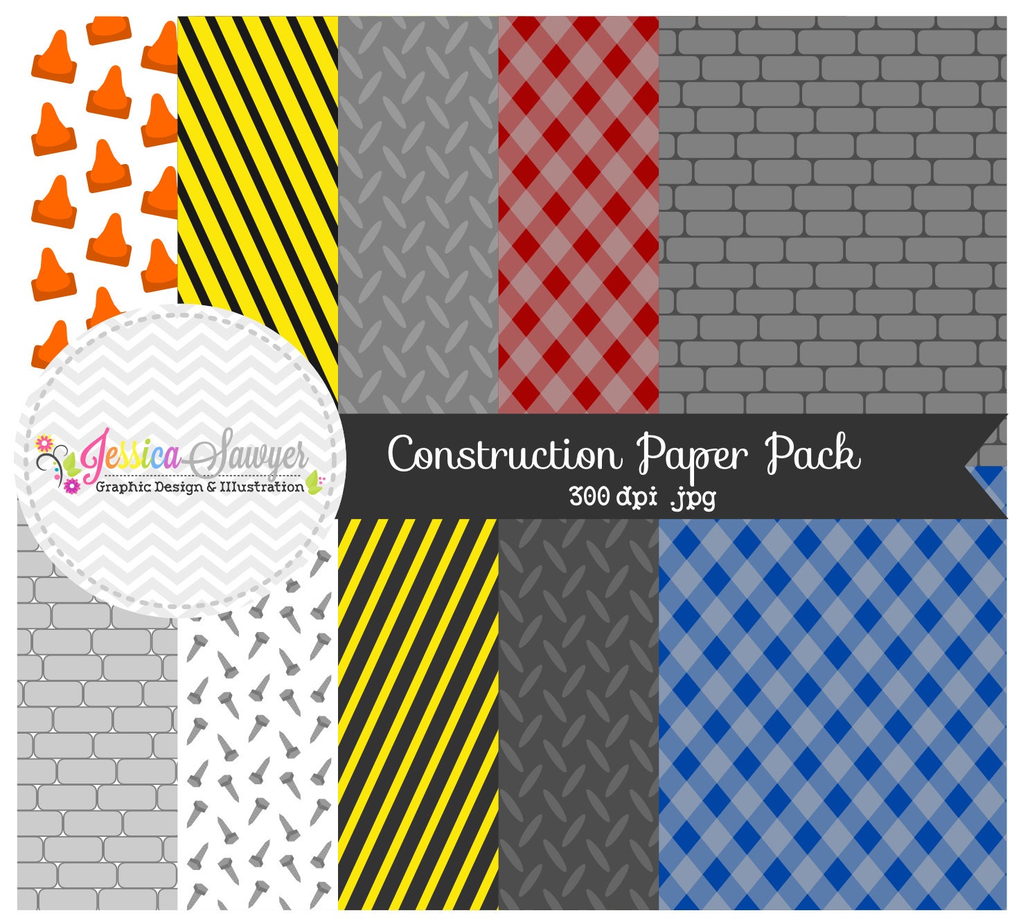 INSTANT DOWNLOAD, construction digital paper - tool background - commercial use - brick background - toolbox texture - card making - Il_570xn