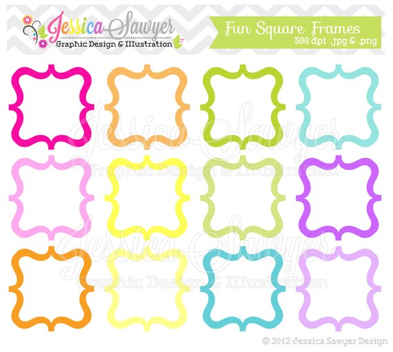 INSTANT DOWNLOAD Square digital frames - colorful frame - - commercial use - card making - digital scrapbook - element Il_570xn