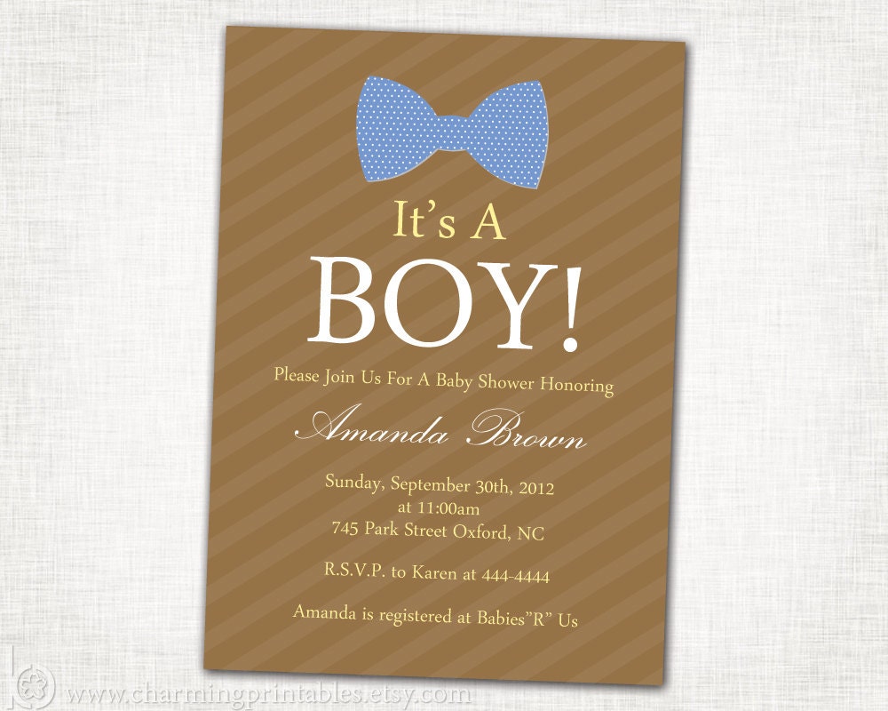 Bow Tie Baby Shower Invitation -  PRINTABLE Invitation - DIY Digital File - Baby Boy Shower Invitation - Bow Tie Collection