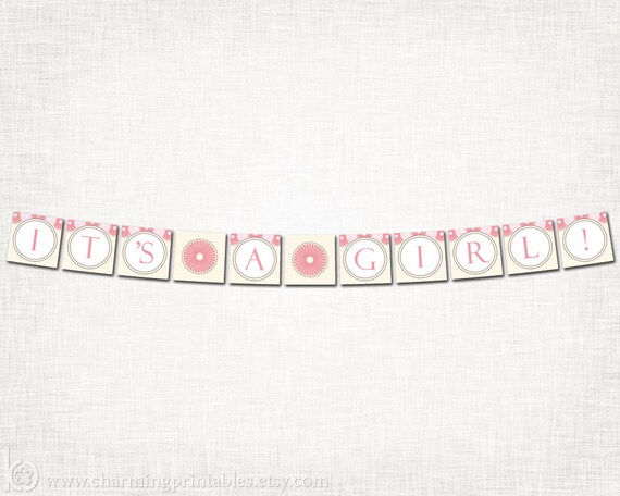 It's a Girl Banner - Baby Shower Banner - Vintage Inspired - PRINTABLE DIY Digital File - Vintage Baby Shower Il_570xn