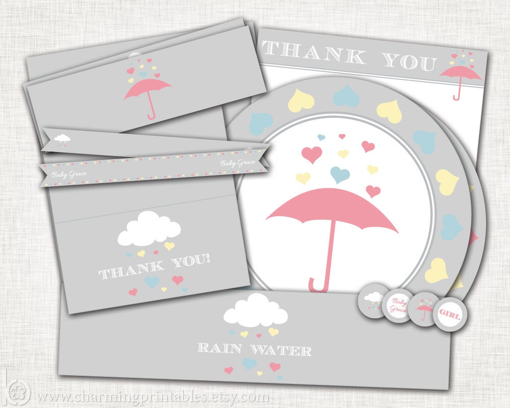 Rain Shower Baby Girl Shower Package - PRINTABLE (Labels, Tags, Wrappers, Flags, Circles) - Rain Shower Collection Il_570xn
