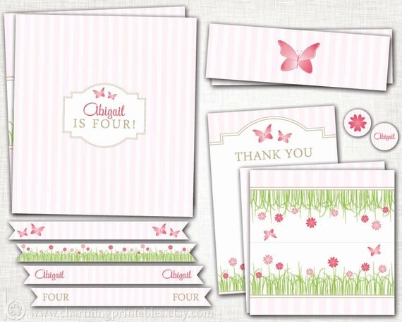 Garden Party Kit - PRINTABLE DIY - Flower Butterfly Party (Flags, Wrappers, Labels, Toppers, Pennants) - Garden Party Collection Il_570xn