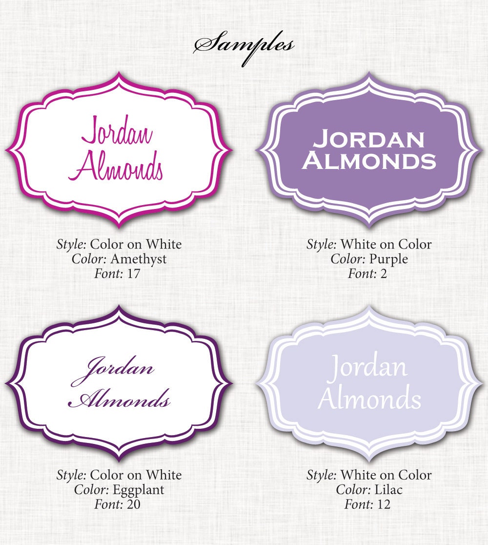 Purple Buffet Labels - PRINTABLE - 8 Elegant (Candy, Dessert, Popcorn, Snack, Ice Cream, Cookie...) Buffet Labels