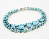 The Candy Bracelet - One Of A Kind - Vintage 1950s Hand Painted Rhinestone Bracelet - Turquoise and Pale Blue