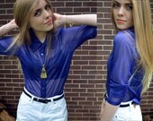 Vintage Cobalt Mesh See Through Button Up