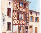 French Street Scene watercolour painting unframed