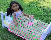 Crochet Pink and Green Doll Blanket