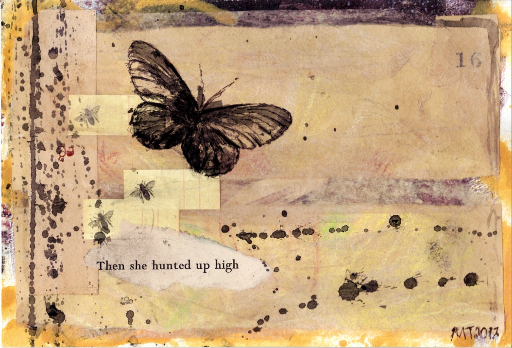 She Hunted ORIGINAL- mixed media collage - 6" x 9"