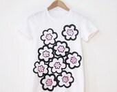 Organic Cotton Tee Hand Screen Printed Flower Garden