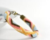 Bead Crochet Bracelet "Caramel" White  Pink  Blue  Yellow  Brown  Pastel  Multi-Colored  Colorful  Minimalist Super Gift Beadwork Jewelry