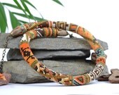 Bead Crochet Necklace "African adventure" Yellow  Orange  Green  Brown  Blue  White  Beadwork  Tribal  Folk  Multicolors  Made to order