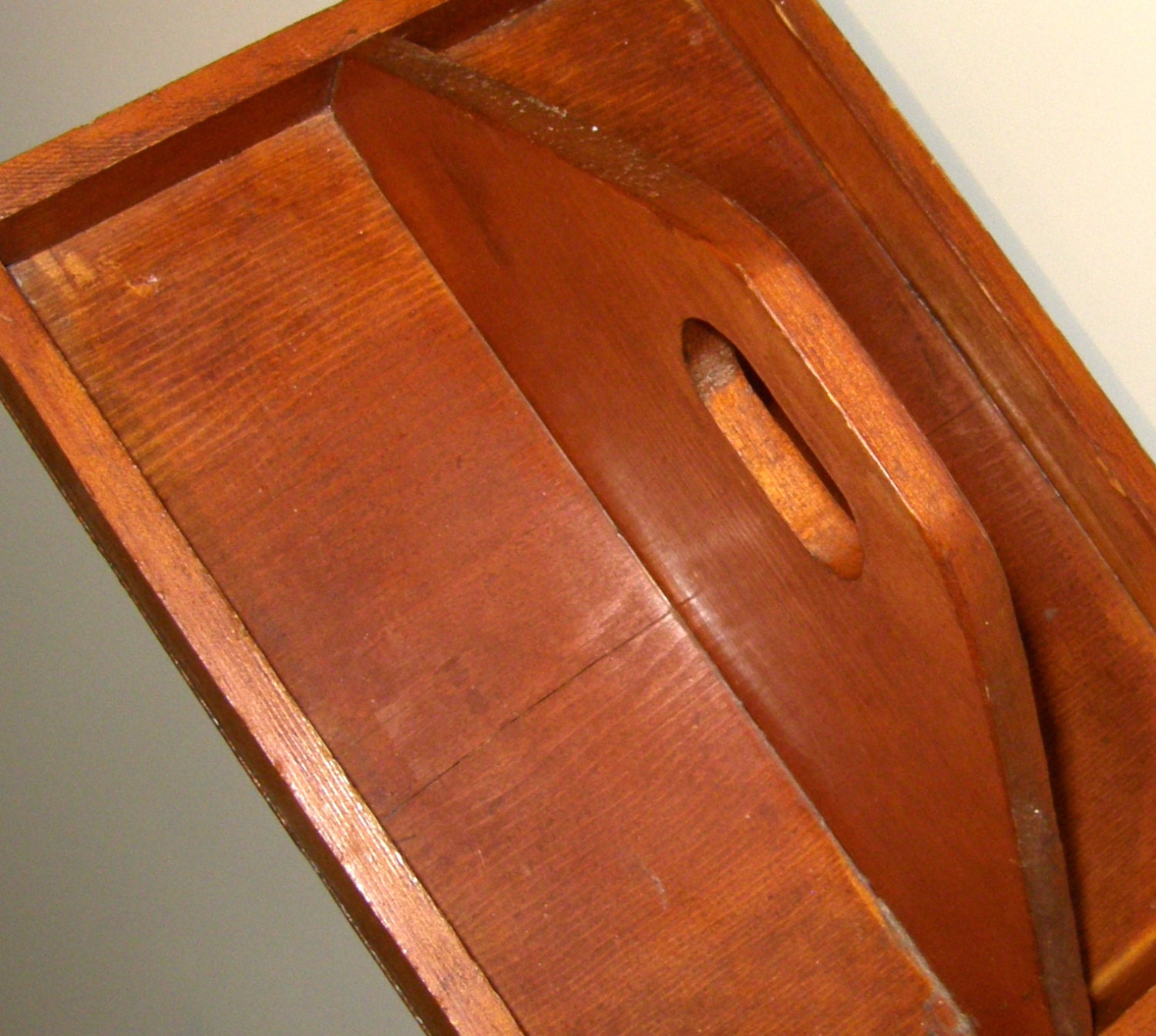 Vintage Wood Tote Box, Tool Tote, Wooden Serving Tray, Carpenters Tool Box, Divided Wood Box, Primitive Tote Tray