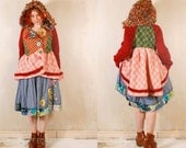 Hooded coat Patchwork jacket Woodland jacket Plaid jacket Gypsy coat Red green jacket Pixie jacket Spring coat Woman jacket Fairytale coat