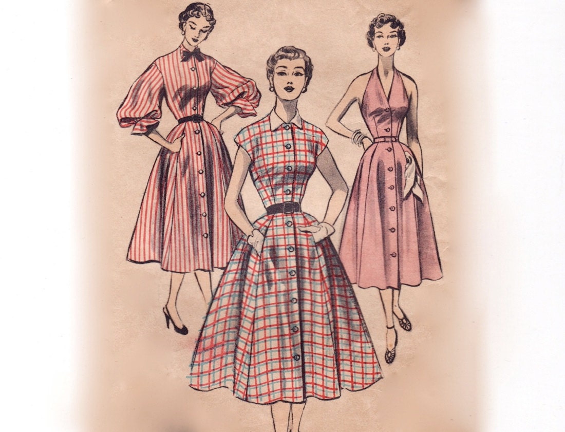 Vintage 50s Sewing Pattern - Sexy Marilyn Monroe Style Halter Dress or Dress with Cap or Gibson Balloon Sleeves - Advance 6126, Bust 32