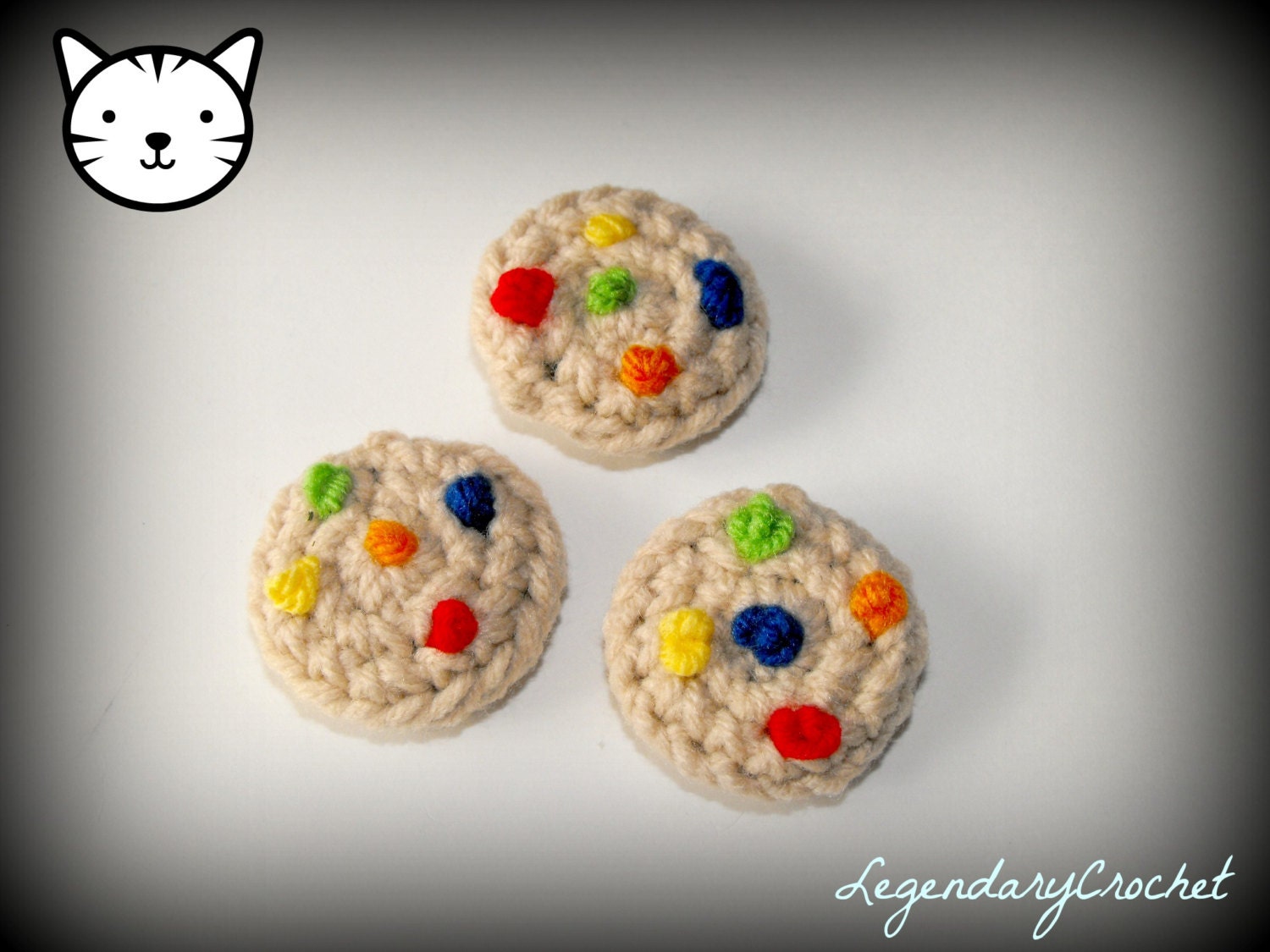 Cat Toys -  Amigurumi Crochet M&M Catnip Cookies - Set of 3