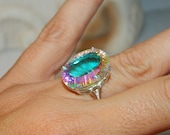 Quartz ring opal white stone, mercury mist quartz