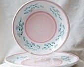 Memorial SALE Vintage Italian dish set...4 plates and 4 bowls...Pink Garland by Caleca...handmade in Sicily, Italy.