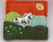 Horse felt brooch - hand sewn - galloping pony