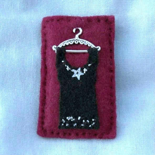 Little black dress brooch - felt - hand sewn