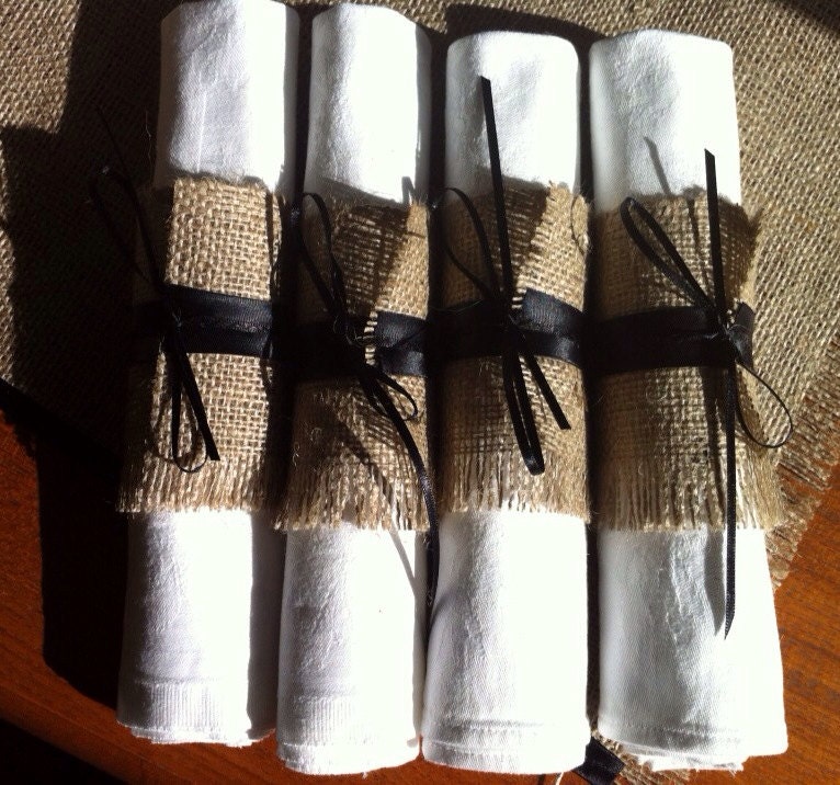 Halloween wedding silverware holders, 4 burlap cutlery wraps