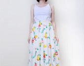Vintage Color FruitBasket Long Aline Flared Tea Length Womens Skirt // Medium Large